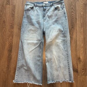 Light Blue Wide Leg Jeans with Frayed Hem